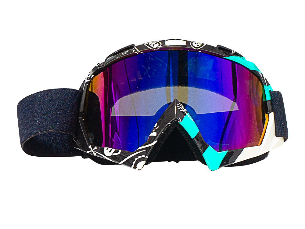 LENTES JASPEADO TURQUEZA-NEGRO-BLANCO MICA MULTICOLOR DE MOTO UNIVERSAL