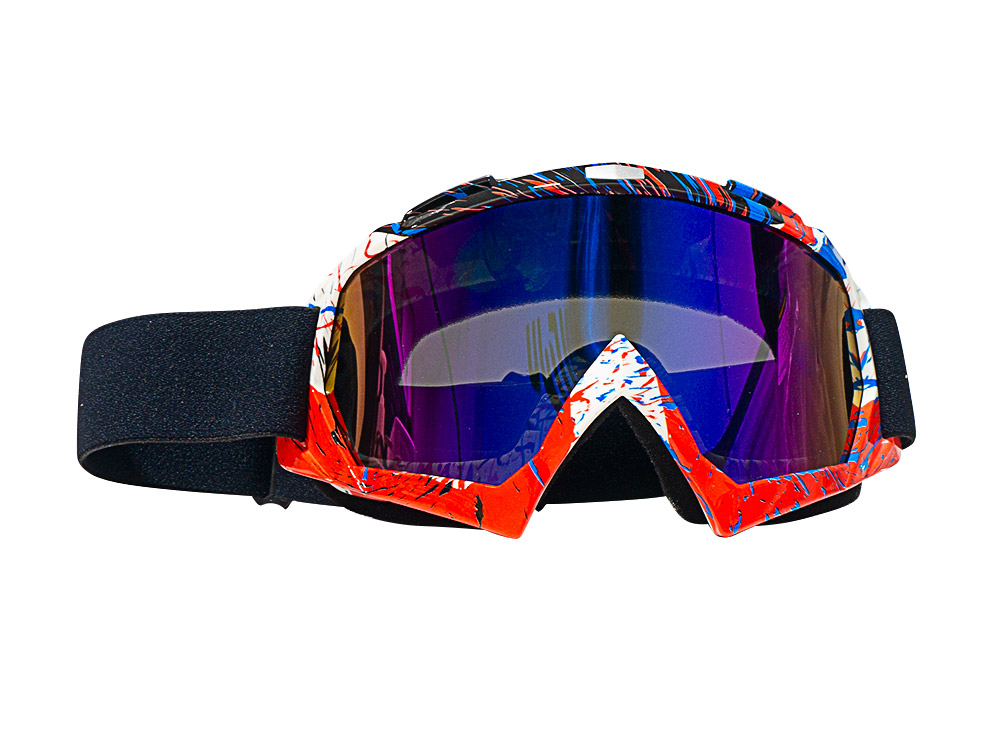 LENTES JASPEADO BLANCO-ROJO-AZUL MICA MULTICOLOR DE MOTO UNIVERSAL