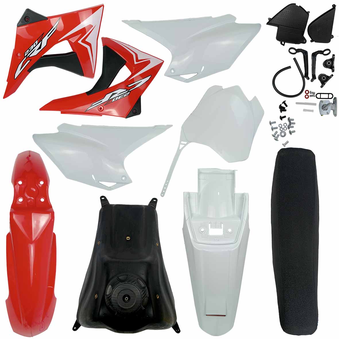 KIT DE PLASTICOS +ASIENTO +TANQUE CRF230 2019 BLANCO/ROJO
