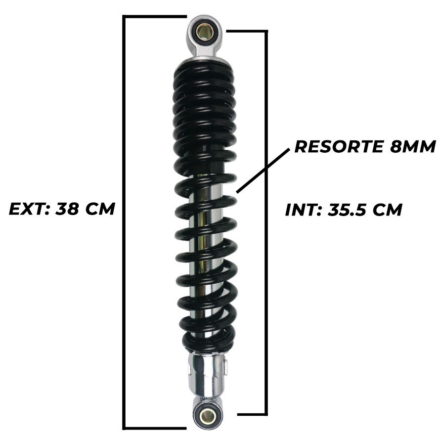 AMORTIGUADOR POST. GL RESORTE 8MM/16V EXT: 38CM INT: 35.5CM