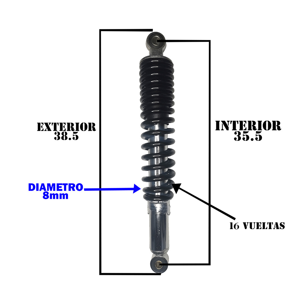 AMORTIGUADOR POST. GL125 EXT:38.5 CM - INT:35.5 CM 16 VUELTAS 8MM
